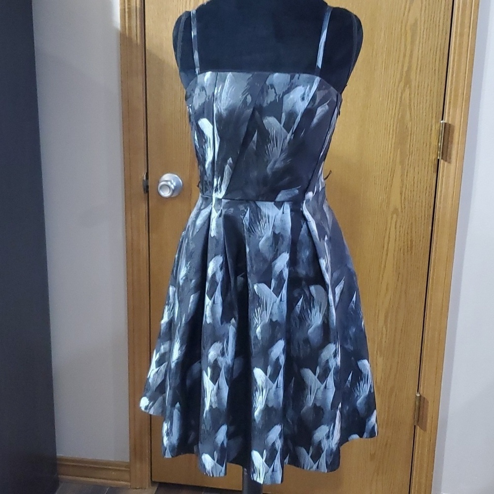 Whbm black gray satin dress with removable straps euc